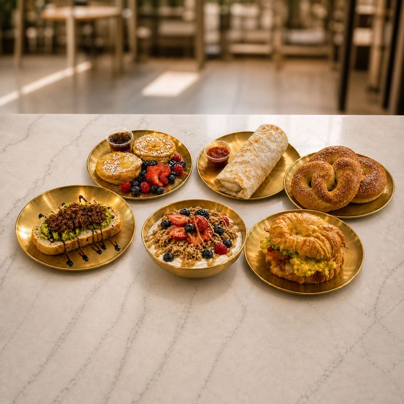 A savory breakfast spread representing breakfast sandwich planning in Logan